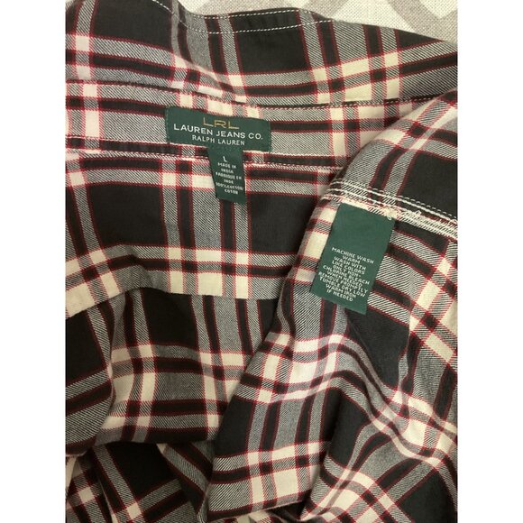 Lauren Ralph Lauren Womens Plaid Button-Down Shirt Size L  Black/White/Red - Picture 4 of 6
